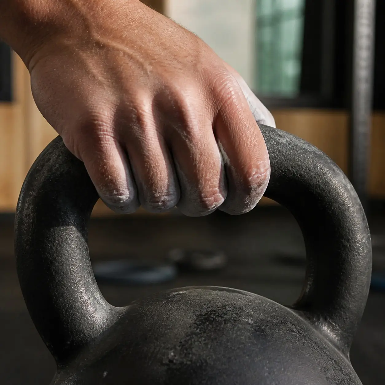 Kettlebell-Griff, matter Lack, Hand halb im Bild