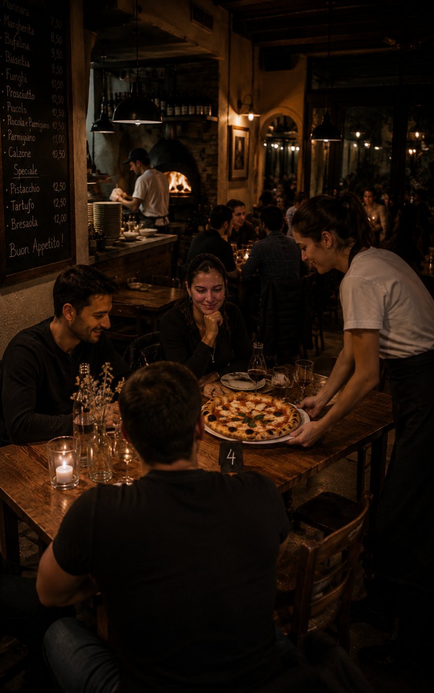 Pizza kommt an den Tisch