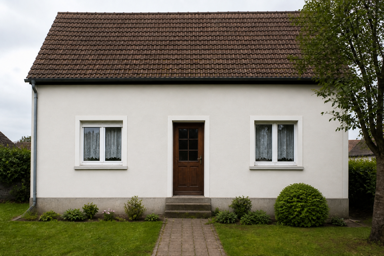 Dieselbe Fassade nach der Sanierung und dem Neuanstrich