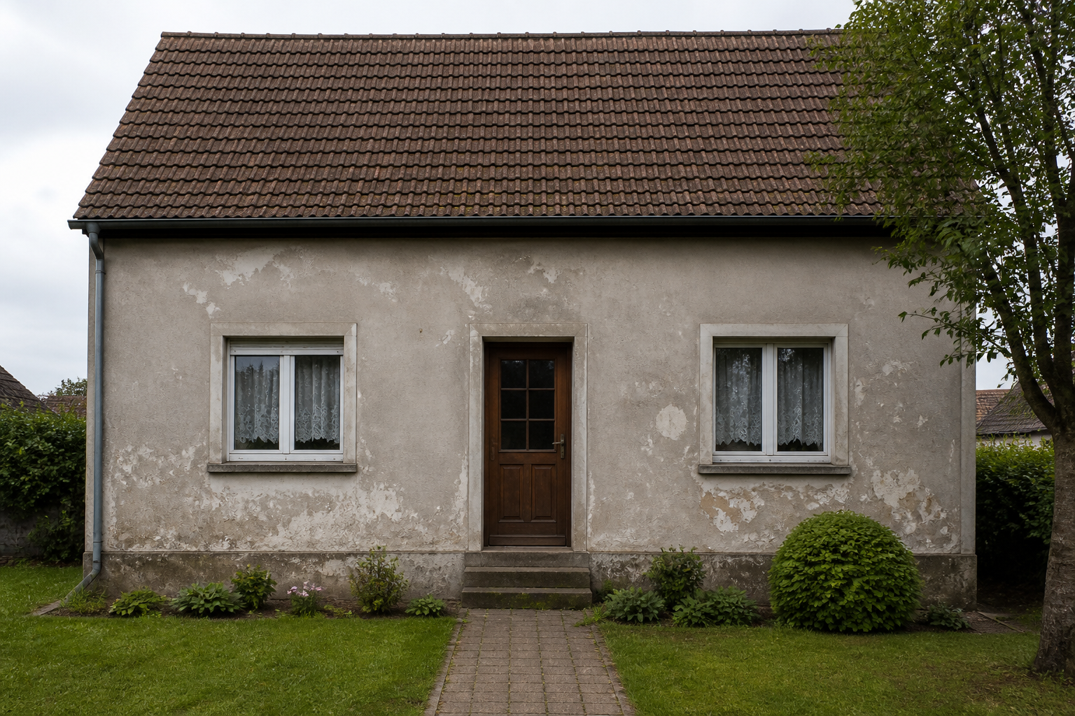 Fassade eines Wohnhauses vor der Sanierung